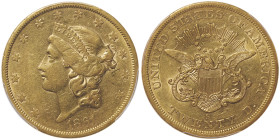 20 Dollars Liberty, San Francisco, 1861 S, No Motto, AU 33,43 g.
Ref : Fr. 172
Conservation : PCGS AU 50