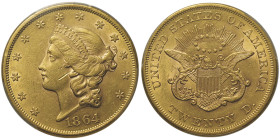20 Dollars Liberty, Philadelphia, 1864, No Motto, AU 33,43 g.
Ref : Fr. 169
Conservation : PCGS AU 53