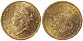 20 Dollars Liberty, Philadelphia, 1865, No Motto, AU 33,43 g.
Ref : Fr. 169
Conservation : PCGS MS 61