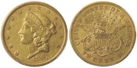 20 Dollars Liberty, San Francisco, 1867 S, AU 33,43 g.
Ref : Fr. 175
Conservation : PCGS AU 50