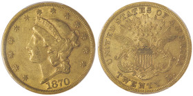 20 Dollars Liberty, Philadelphia, 1870, AU 33,43 g.
Ref : Fr. 174
Conservation : PCGS AU 53