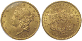 20 Dollars Liberty, Philadelphia, 1875, AU 33,43 g.
Ref : Fr. 174
Conservation : PCGS MS 62