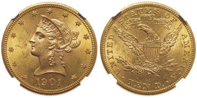 10 Dollars , Philadelphia, 1901, AU 16.72 g.
Ref : Fr. 158
Conservation : NGC MS 64