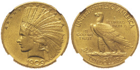 10 Dollars, Philadelphia, 1909, AU 16.7 g.
Ref : Fr. 166
Conservation : NGC AU 58