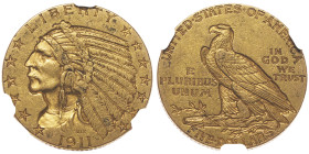 5 Dollars, Philadelphia, 1911 , AU 8.35 g.
Ref : Fr. 148 
Conservation : NGC AU 55
