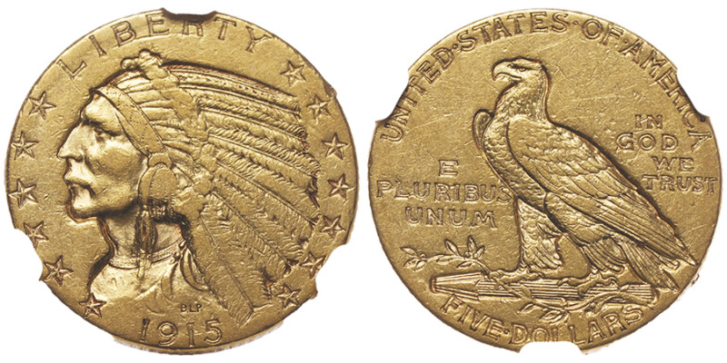 5 Dollars, San Francisco, 1915 S, AU 8.35 g.
Ref : Fr. 150
Conservation : NGC AU...