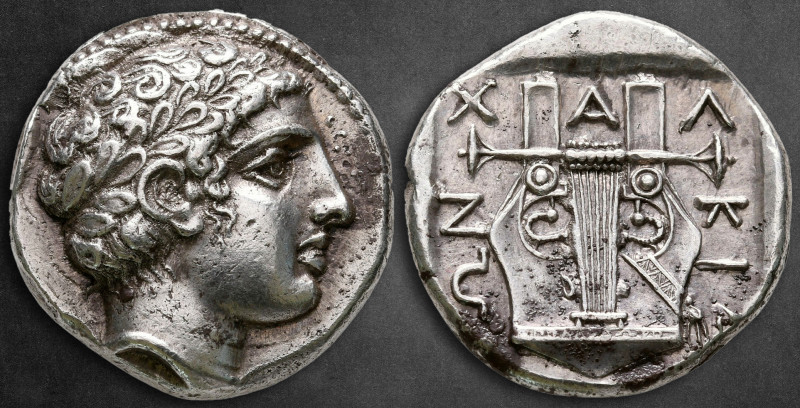 Macedon. Chalkidian League. Olynthos circa 425 BC. Apollodoros, magistrate
Tetr...