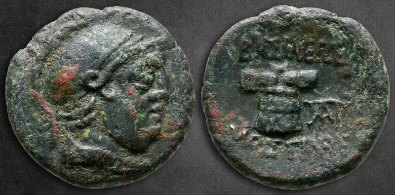 Kings of Thrace. Mostis 140-100 BC. 
Bronze Æ

18 mm, 3,36 g

Helmeted male...