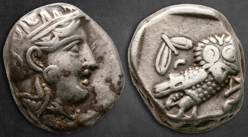 Attica. Athens circa 350-294 BC. 
Tetradrachm AR

22 mm, 17,01 g

Helmeted ...