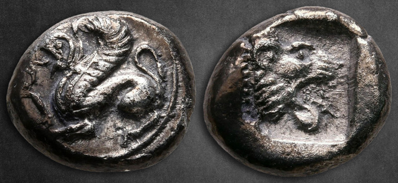 Troas. Assos circa 500-450 BC. 
Drachm AR

14 mm, 3,70 g

Griffin springing...