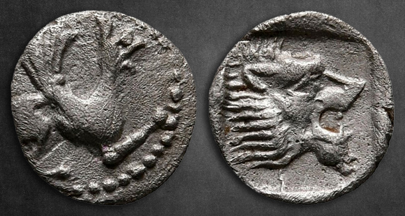 Troas. Assos circa 450-400 BC. 
Hemiobol AR

9 mm, 0,50 g

Griffin right / ...