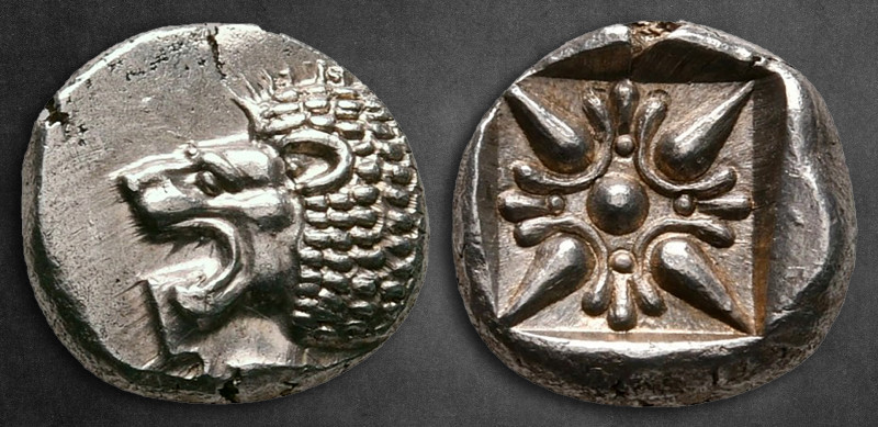 Ionia. Miletos circa 525-475 BC. 
Diobol AR

10 mm, 1,20 g

Forepart of lio...