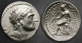 Seleukid Kingdom. Uncertain 'ΔΙ' mint (Damaskos?). Antiochos III Megas 222-187 BC. Tetradrachm AR