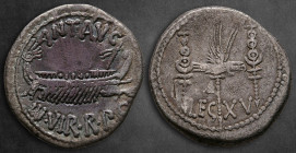 Marc Antony 32-31 BC. Military mint moving with M.Antony. Denarius AR