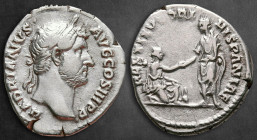 Hadrian AD 117-138. "Travel series" issue ("Provinces cycle") – Restitutor type. Rome. Denarius AR