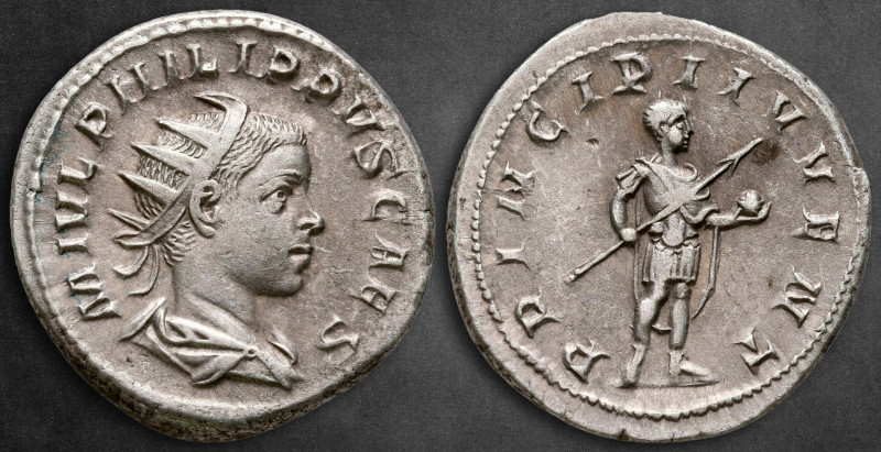 Philip II, as Caesar AD 244-246. Rome
Antoninianus AR

23 mm, 5,46 g

M IVL...