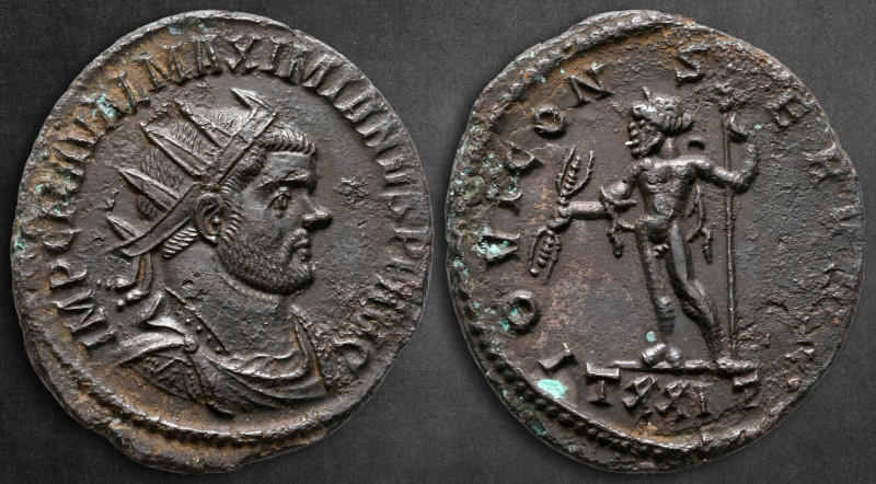Maximianus Herculius AD 286-305. Ticinum
Antoninianus Æ

23 mm, 3,25 g

IMP...