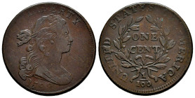 U.S. Coins. Draped Bust Cents. 1 cent. 1798. Ae. Second Hair Style. Graffiti on obverse. Rare. Choice VF. Est...1200,00. 

Spanish Description: Esta...