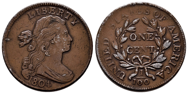 U.S. Coins. Draped Bust Cents. 1 cent. 1804. Philadelphia. (Km-22). Ae. 13,96 g....