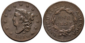 U.S. Coins. Matron Head Cents. 1 cent. 1816. Philadelphia. (Km-45). Ae. 10,11 g. First year of the series. Scarce. Choice VF/VF. Est...150,00. 

Spa...