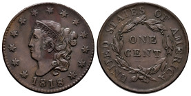 U.S. Coins. Matron Head Cents. 1 cent. 1818. Philadelphia. (Km-45). Ae. 10,64 g. Surface rust on obverse. Almost XF. Est...200,00. 

Spanish Descrip...