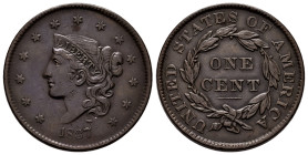 U.S. Coins. Matron Head Modified Cents. 1 cent. 1837. Philadelphia. Ae. 10,81 g. Head of 1838. Choice VF. Est...150,00. 

Spanish Description: Estad...