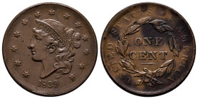 U.S. Coins. Matron Head Modified Cents. 1 cent. 1839. Philadelphia. Ae. 10,82 g. Silly head. Almost XF/Choice VF. Est...180,00. 

Spanish Descriptio...