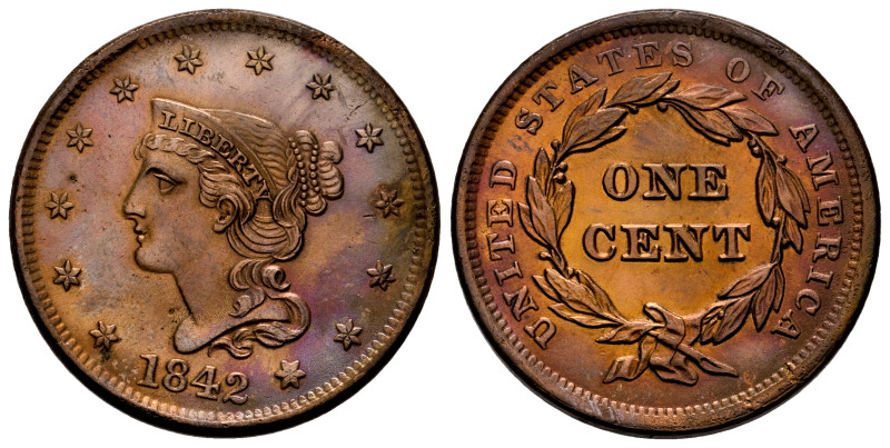 U.S. Coins. Braided Hair Cents. 1 cent. 1842. Philadelphia. (Km-67). Ae. 10,79 g...