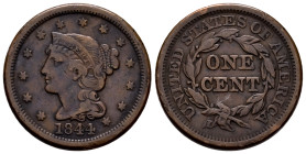 U.S. Coins. Braided Hair Cents. 1 cent. 1844/81. Philadelphia. (Km-67). Ae. 10,74 g. Overdate. Almost VF. Est...120,00. 

Spanish Description: Estad...