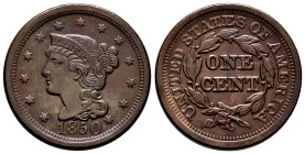 U.S. Coins. Braided Hair Cents. 1 cent. 1850. Philadelphia. Ae. 10,76 g. Nice example. Almost XF. Est...150,00. 

Spanish Description: Estados Unido...
