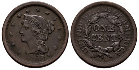 U.S. Coins. Braided Hair Cents. 1 cent. 1853. Philadelphia. Ae. 9,52 g. Scratch on reverse. VF. Est...80,00. 

Spanish Description: Estados Unidos. ...