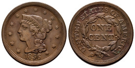 U.S. Coins. Braided Hair Cents. 1 cent. 1856. Philadelphia. (Km-67). Ae. 10,53 g. Slanting 5. Choice VF. Est...70,00. 

Spanish Description: Estados...