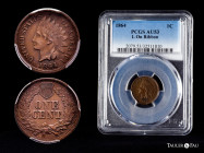 U.S. Coins. Indian Cents. 1 cent. 1864. Philadelphia. (Km-90a). Ae. Slabbed by PCGS as AU 53. L on Ribbon. PCGS-AU. Est...400,00. 

Spanish Descript...