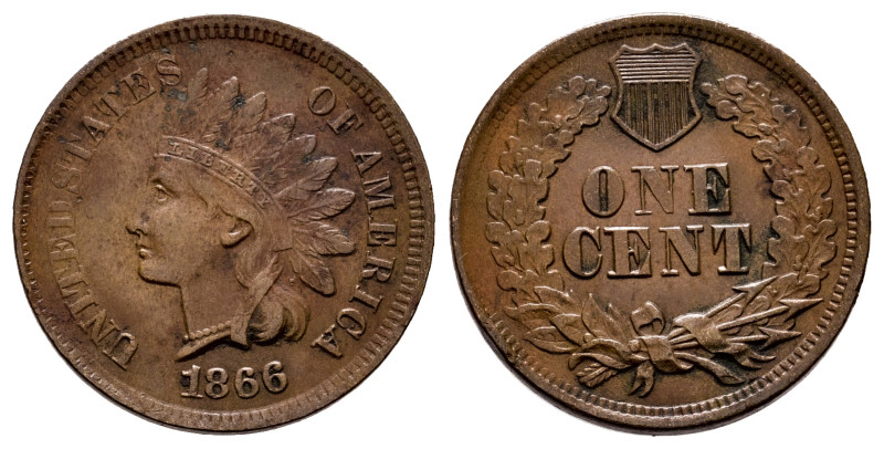 U.S. Coins. Indian Cents. 1 cent. 1866. Philadelphia. (Km-90a). Ae. 2,94 g. Dirt...