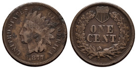 U.S. Coins. Indian Cents. 1 cent. 1877. Philadelphia. (Km-90a). Ae. 3,05 g. Very scarce. Mintage 852.500. VF/Choice VF. Est...600,00. 

Spanish Desc...