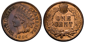 U.S. Coins. Indian Cents. 1 cent. 1884. Philadelphia. (Km-90a). Ae. 2,92 g. With some original luster remaining. AU. Est...200,00. 

Spanish Descrip...
