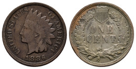 U.S. Coins. Indian Cents. 1 cent. 1886. Philadelphia. (Km-90a). Ae. 3,08 g. Type II. Choice VF. Est...100,00. 

Spanish Description: Estados Unidos....