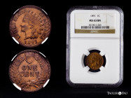 U.S. Coins. Indian Cents. 1 cent. 1891. Philadelphia. (Km-90a). Ae. Slabbed by NGC as MS 63 BN. NGC-MS. Est...180,00. 

Spanish Description: Estados...