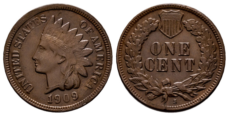U.S. Coins. Indian Cents. 1 cent. 1909. San Francisco. S. (Km-90a). Ae. 3,08 g. ...
