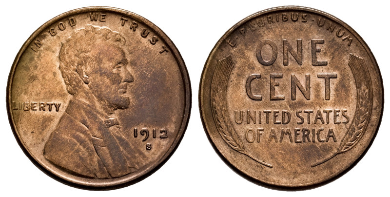 U.S. Coins. Lincoln Cents. 1 cent. 1912. San Francisco. S. (Km-132). Ae. 3,11 g....