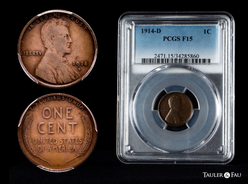 U.S. Coins. Lincoln Cents. 1 cent. 1914. Denver. D. (Km-132). Ae. Slabbed by PCG...