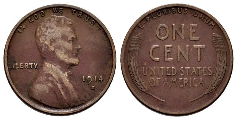 U.S. Coins. Lincoln Cents. 1 cent. 1914. Denver. D. (Km-132). Ae. 3,08 g. Rare. ...