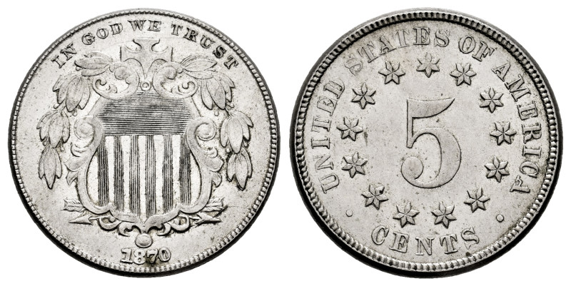 U.S. Coins. Shield Nickels. 5 cents. 1870. Philadelphia. (Km-97). 4,87 g. XF. Es...