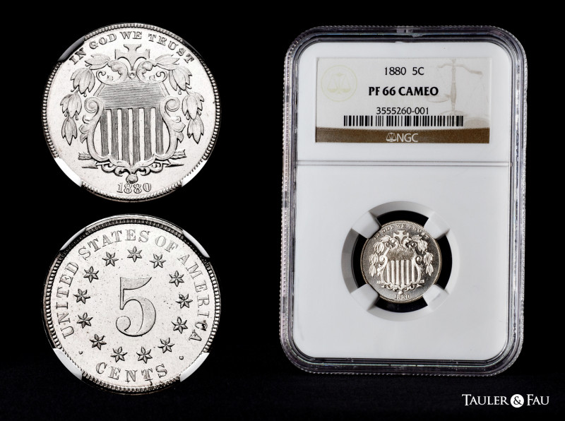 U.S. Coins. Shield Nickels. 5 cents. 1880. Philadelphia. (Km-97). Rare. Slabbed ...