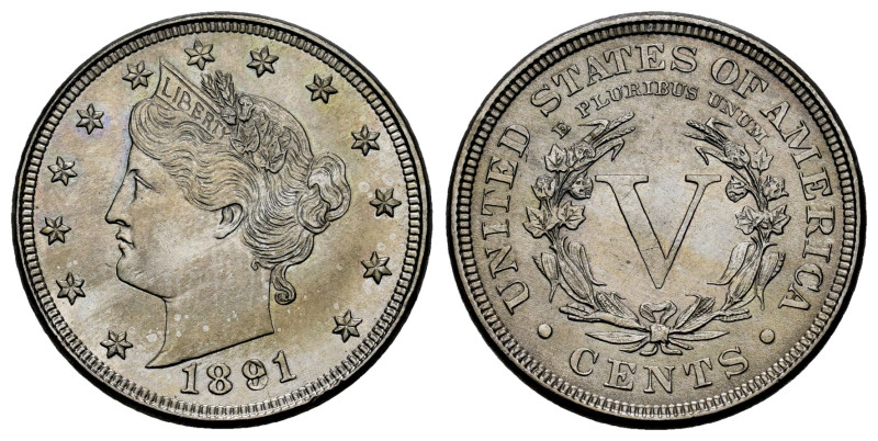 U.S. Coins. Liberty Nickels. 5 cents. 1891. Philadelphia. (Km-112). 5,21 g. AU. ...