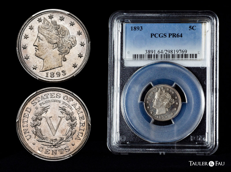 U.S. Coins. Liberty Nickels. 5 cents. 1893. Philadelphia. (Km-112). Slabbed by P...