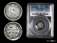 U.S. Coins. Seated Liberty Half Dimes. Half Dime. 1854. New Orleans. O. Ag. Slabbed by PCGS as VF 35, Arrows. PCGS-VF. Est...100,00. 

Spanish Descr...