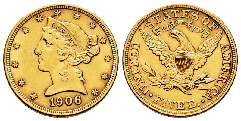 U.S. Coins. Liberty Half Eagles. 5 dollars. 1906. Philadelphia. (Km-101). Au. 8,...