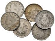 Lot of 6 Liberty Nickel 5 cent coins from the following years; 1899, 1904, 1905, 1908, 1910 and 1912. TO EXAMINE. Almost XF/AU. Est...700,00. 

Span...