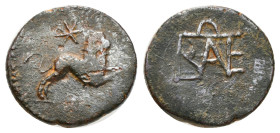 Greek Coins
KINGS OF BOSPOROS. Polemo I (Circa 37-8 BC). Ae. Pantikapaion.
Obv: Lion springing right; star above.
Rev: Monogram of Polemo.
Rare
Condit...
